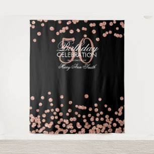 Backdrop 50th Birthday Rose Gold Black Confetti Tapestry