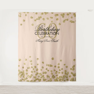 Backdrop 60th Birthday Gold Blush Pink Confetti Tapestry