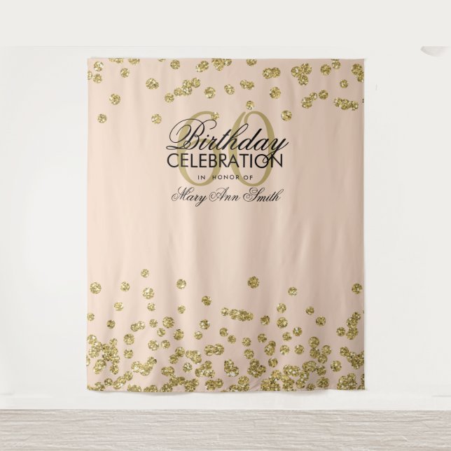 Backdrop 60th Birthday Gold Blush Pink Confetti Tapestry (Front)