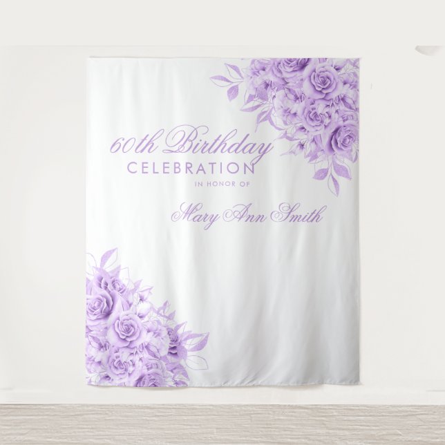 Backdrop 60th Birthday Party Floral Purple  Tapestry (Front)