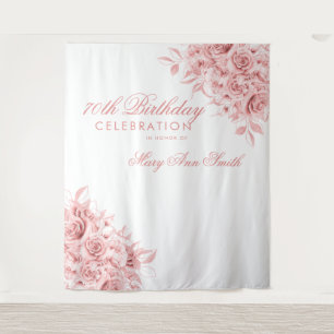 Backdrop 70th Birthday Party Floral Rose Gold Tapestry