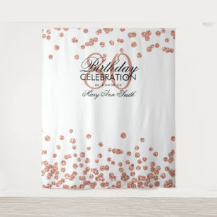 Backdrop 80th Birthday Rose Gold White Confetti Tapestry