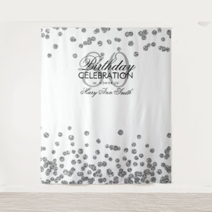 Backdrop 80th Birthday Silver White Confetti Tapestry