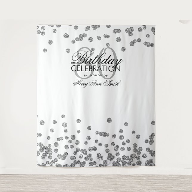 Backdrop 80th Birthday Silver White Confetti Tapestry (Front)