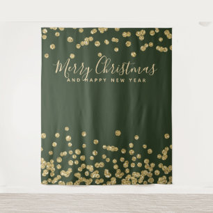 Backdrop Christmas Holiday Gold Green Confetti Tapestry