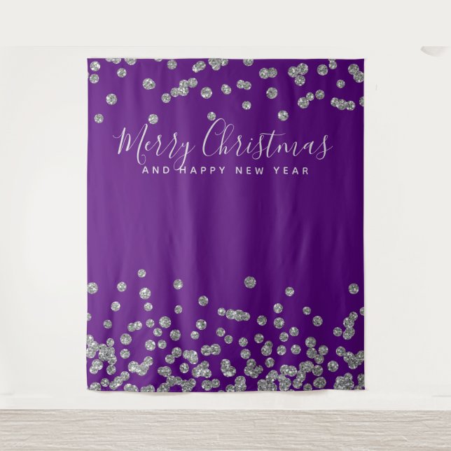 Backdrop Christmas Holiday Silver Purple Confetti Tapestry (Front)