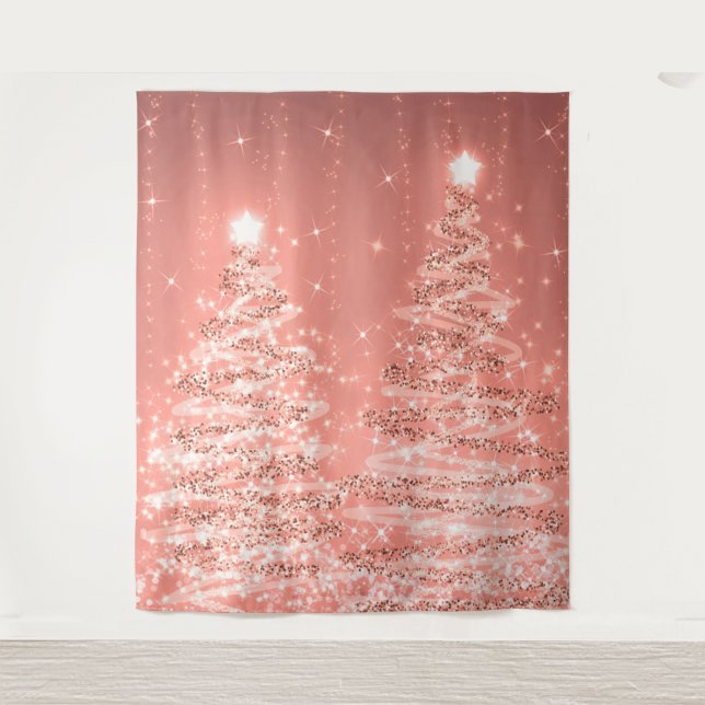 Backdrop Christmas Sparkling Trees Rose Gold  Tapestry (Front)