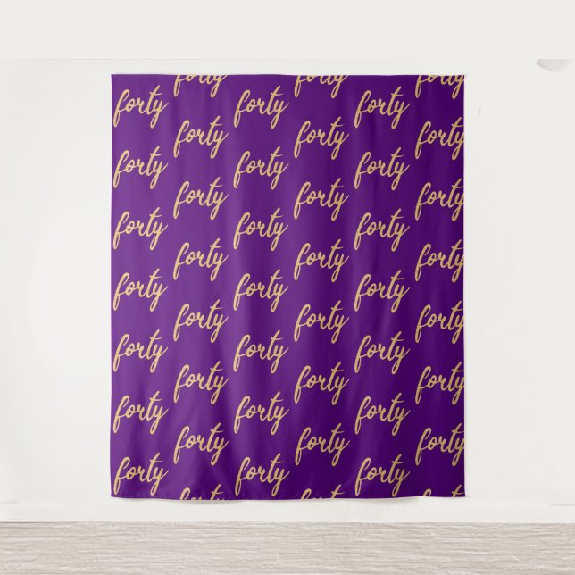 Backdrop "Forty" 40th Birthday Gold Purple Tapestry (Front)