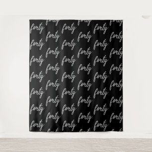 Backdrop "Forty" 40th Birthday Silver Black Tapestry