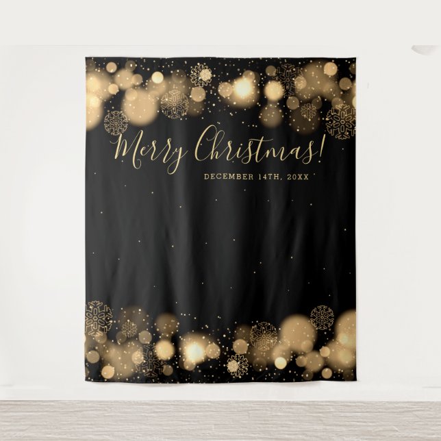 Backdrop Merry Christmas Gold Winter Wonderland Tapestry (Front)