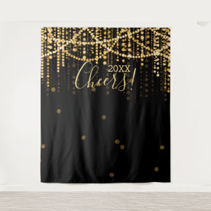 Backdrop New Year's Eve Party Gold String Lights Tapestry