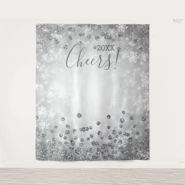 Backdrop New Year's Eve Silver Winter Glitter Tapestry (Front)