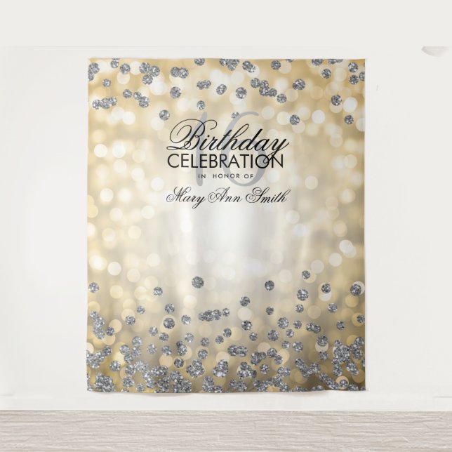 Backdrop Sweet 16 Gold Silver Lights Confetti Tapestry (Front)