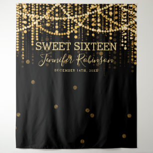 Backdrop Sweet 16 Gold String Lights Tapestry