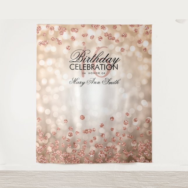 Backdrop Sweet 16 Rose Gold Lights Confetti Tapestry (Front)