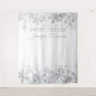 Backdrop Sweet 16 Silver Winter Snowflakes Tapestry
