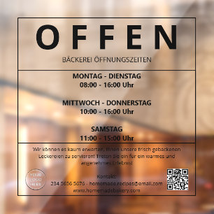 Bäckerei Öffnungszeiten Fensteraufkleber offen