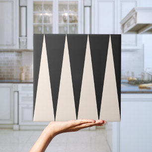 Backgammon Pattern Black and White Tile