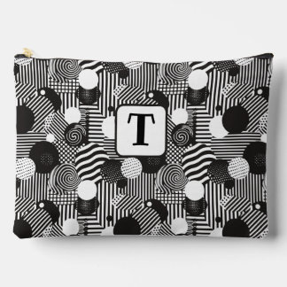 Background black & white abstract lines circles 1 accessory pouch