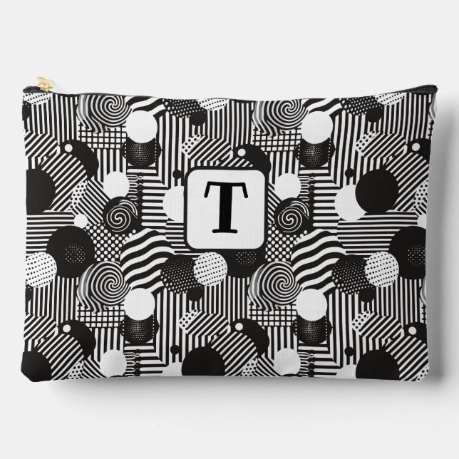 Background black & white abstract lines circles 1 accessory pouch (Front)