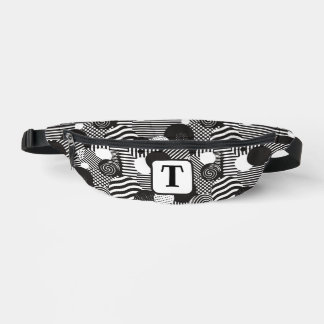 Background black & white abstract lines circles 1 bum bags