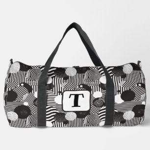 Background black & white abstract lines circles 1 duffle bag