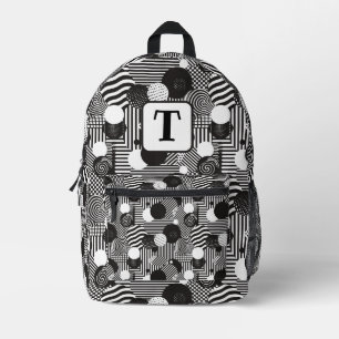 Background black & white abstract lines circles 1 printed backpack