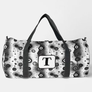 Background black & white abstract lines circles 2 duffle bag