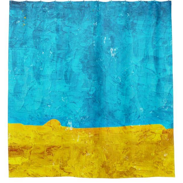 Background blue yellow art shower curtain (Front)