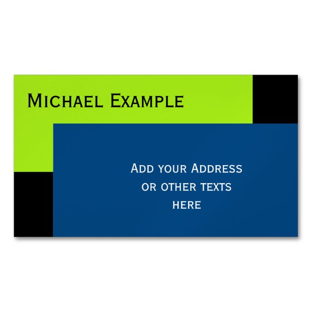 Background Colour Blocking - spring green & blue Magnetic Business Card (Front)