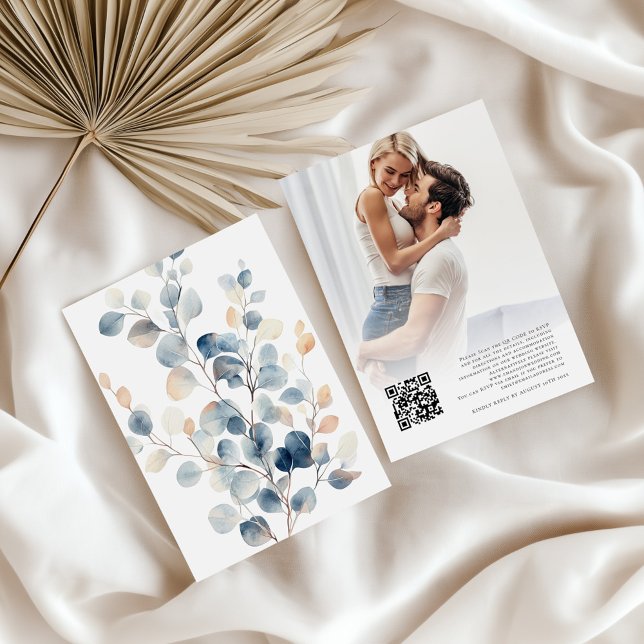 Background for Vellum Blue Foliage Wedding Invitation (Front and back view)