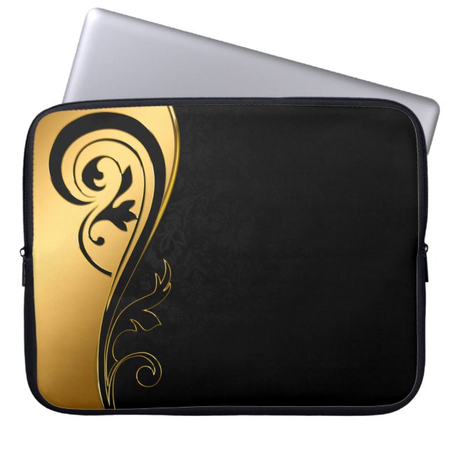 Background image gold frame floral laptop sleeve (Front)