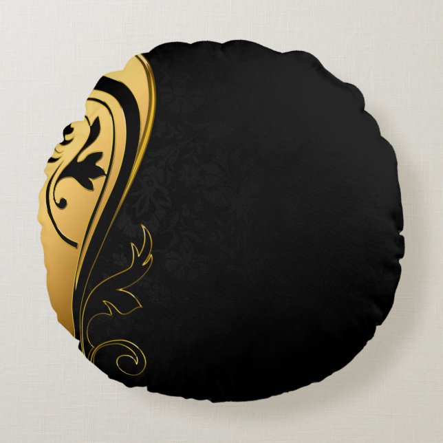 Background image gold frame floral round cushion (Front)