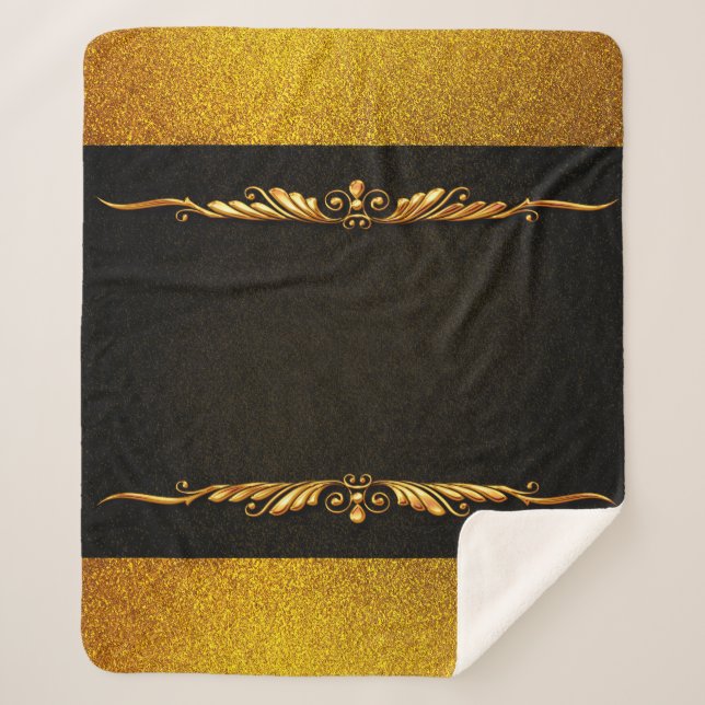 Background image gold frame floral sherpa blanket (Front)