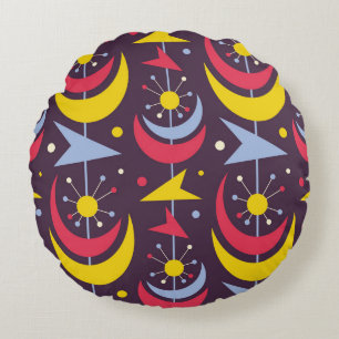 Background mid-century modern vintage art. Abstrac Round Cushion