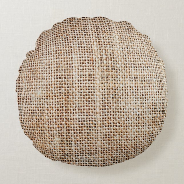 Background of burlap hessian  round cushion (Front)