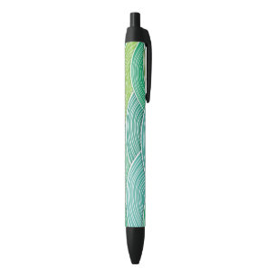 Background of curled abstract green waves black ink pen
