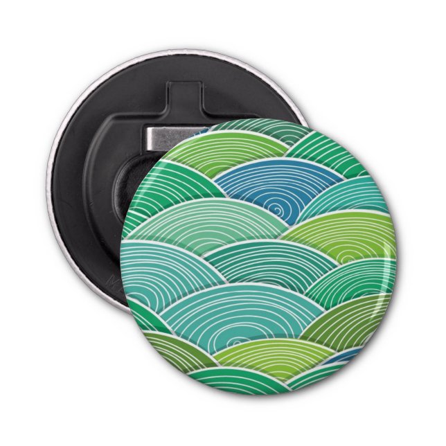 Background of curled abstract green waves bottle opener (Front)
