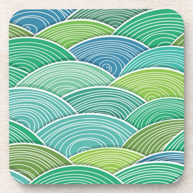 Background of curled abstract green waves coaster (Front)