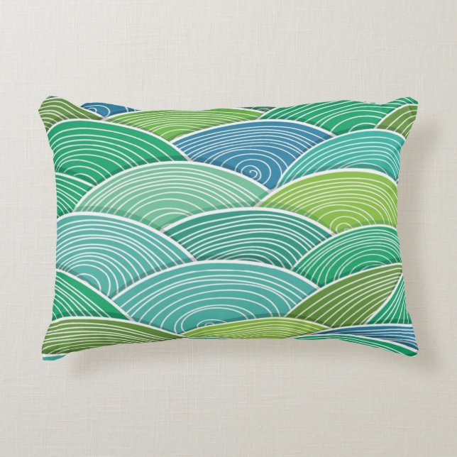 Background of curled abstract green waves decorative cushion (Front)