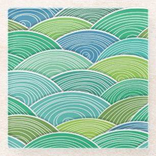 Background of curled abstract green waves glass coaster