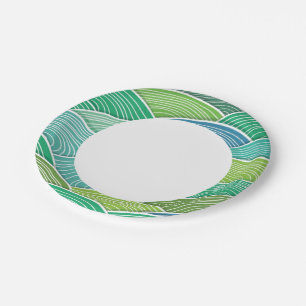 Background of curled abstract green waves paper plate