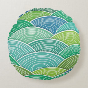 Background of curled abstract green waves round cushion