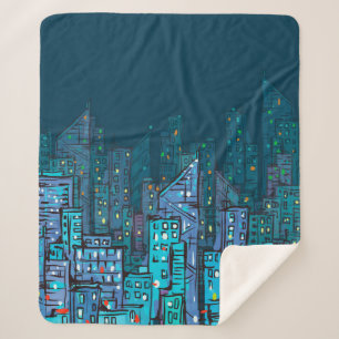 Background of night Cityscape. Hand drawn illustra Sherpa Blanket