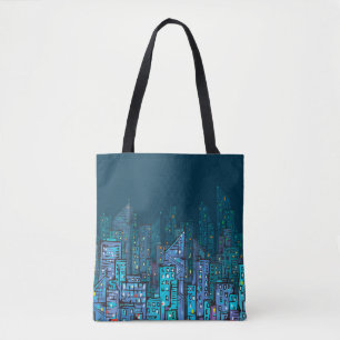 Background of night Cityscape. Hand drawn illustra Tote Bag
