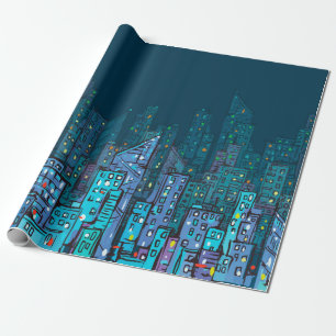 Background of night Cityscape. Hand drawn illustra Wrapping Paper