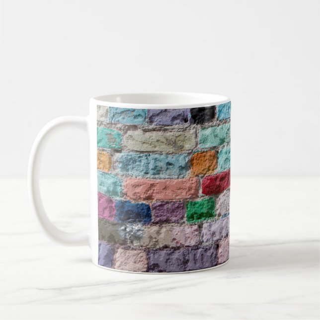 Background of painted colour brick wall texture coffee mug (Left)
