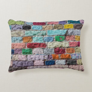 Background of painted colour brick wall texture decorative cushion