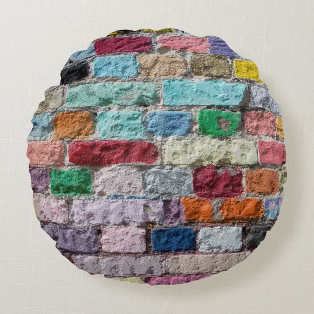 Background of painted colour brick wall texture round cushion (Front)