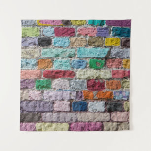 Background of painted colour brick wall texture tapestry